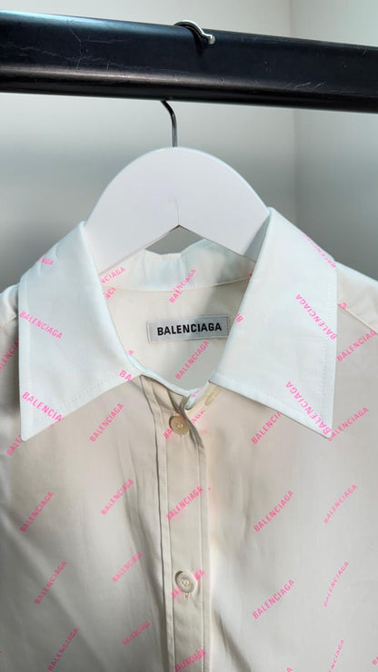 Balenciaga White Pink Multi Logo Shirt - 36/Small