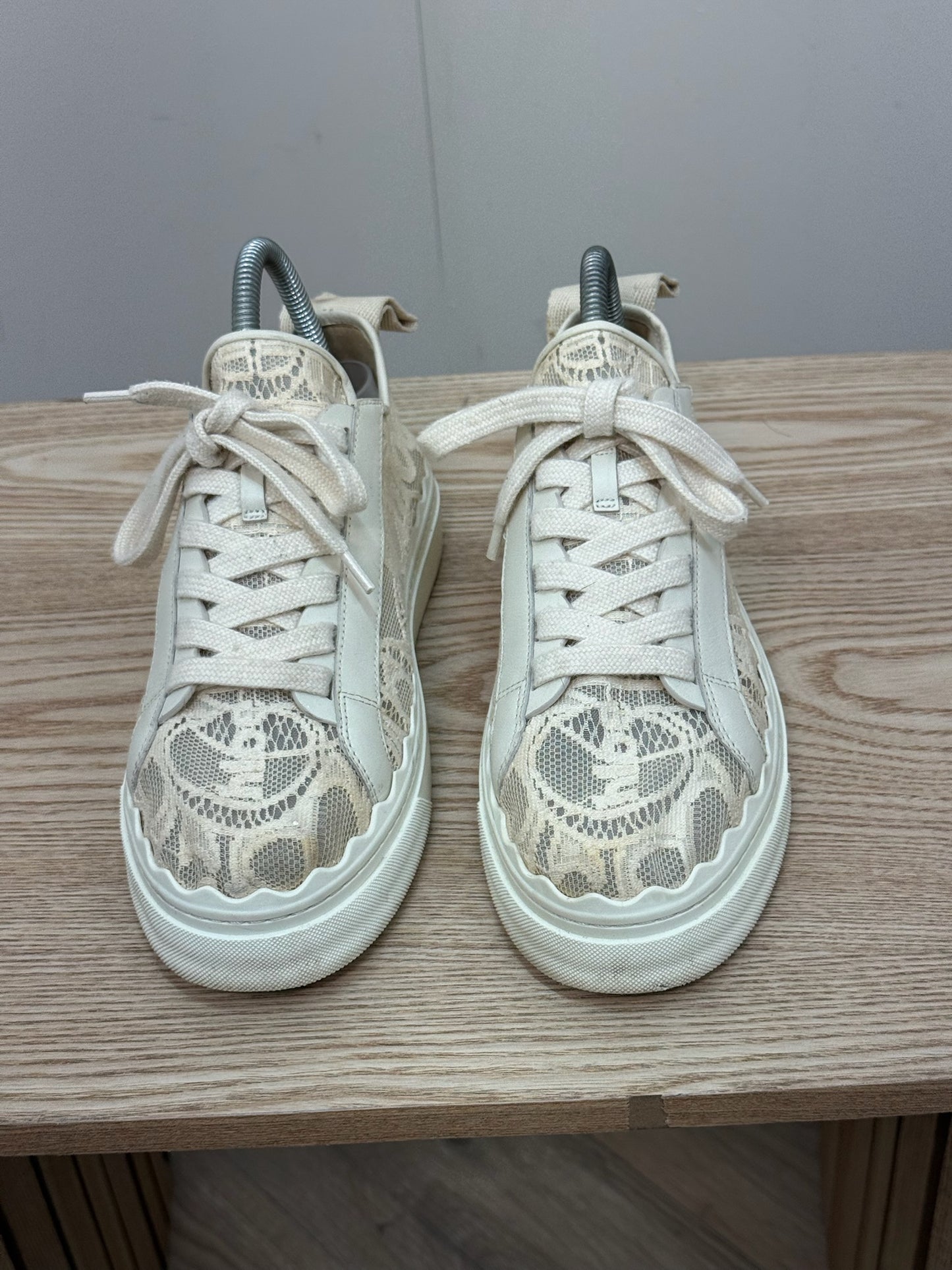 Chloe Cream Mesh Lauren Trainers - UK 6