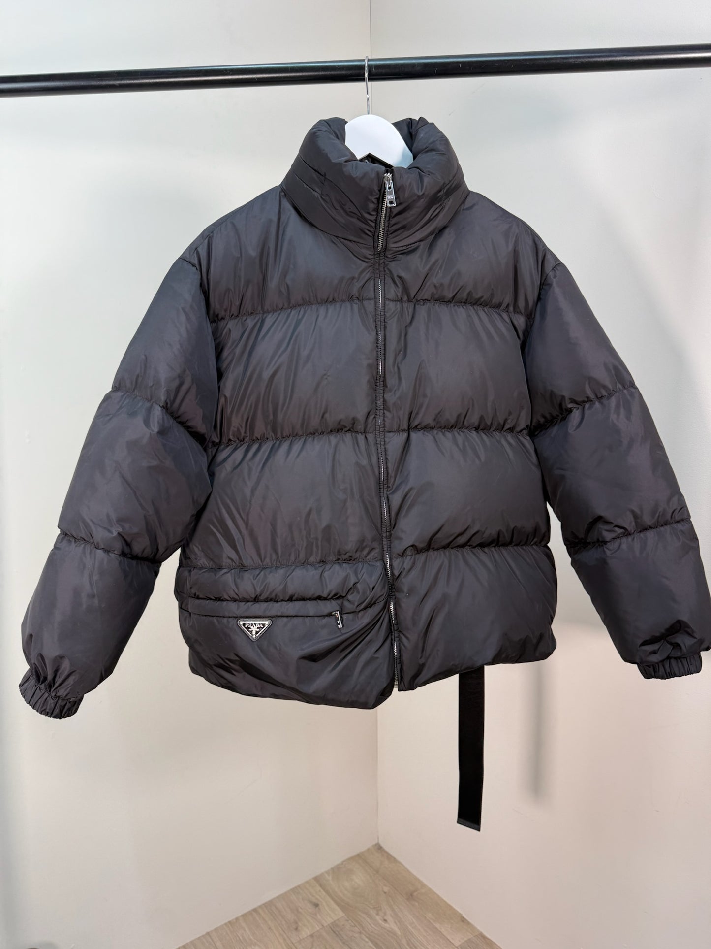 Prada Black Re-Nylon Belt Bag Padded Coat - 40/M