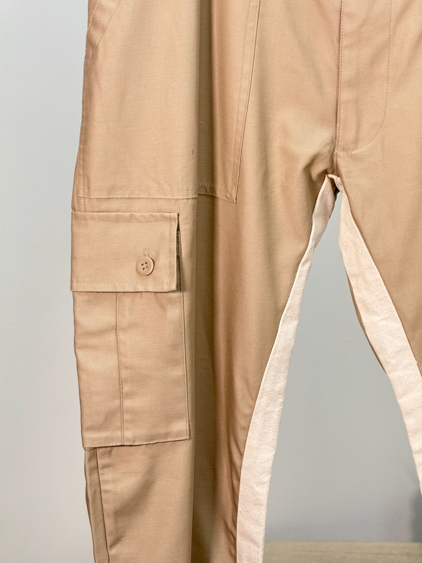 Jeanius Bar Atelier Panelled Twill Cargo Trousers In Beige - Waist 36