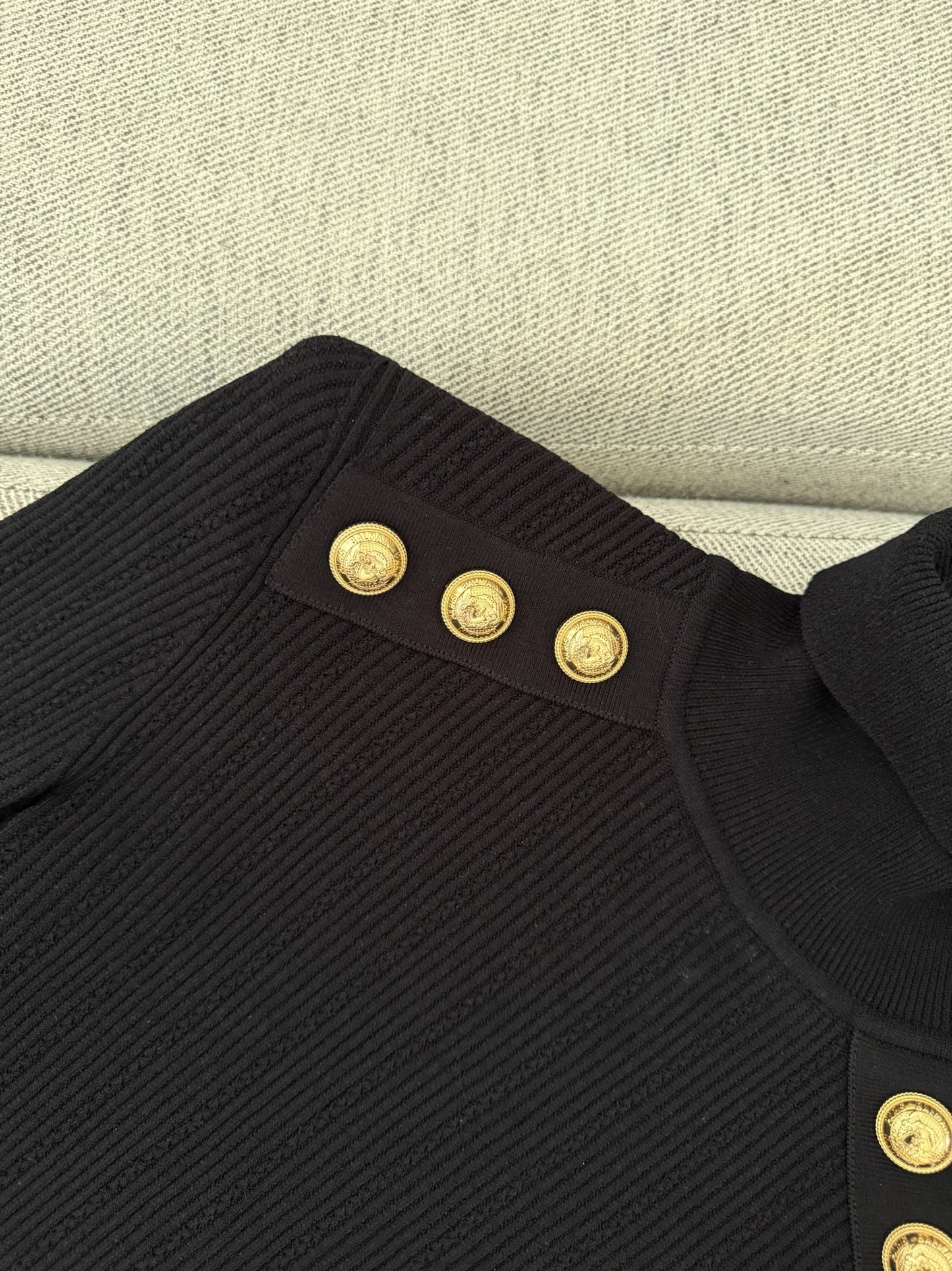 Balmain Black Coin Shoulder Long Sleeve Top-38/ UK 8