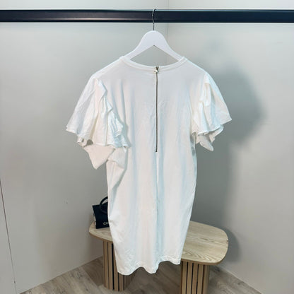 Kids Balmain White Long Ruffle Gold Logo Dress – Brand New Age 16
