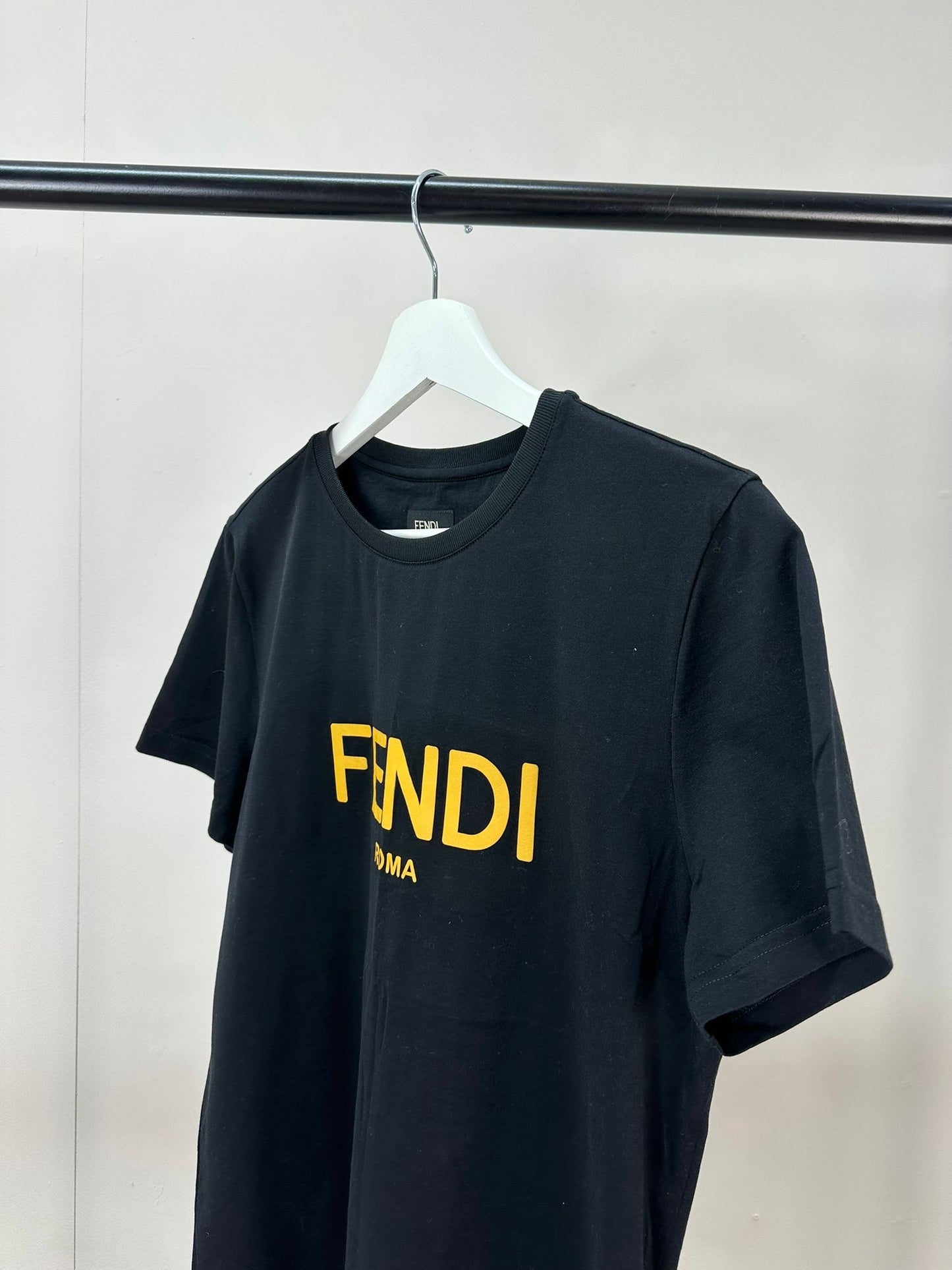 Fendi Black Yellow Logo T-Shirt - Small
