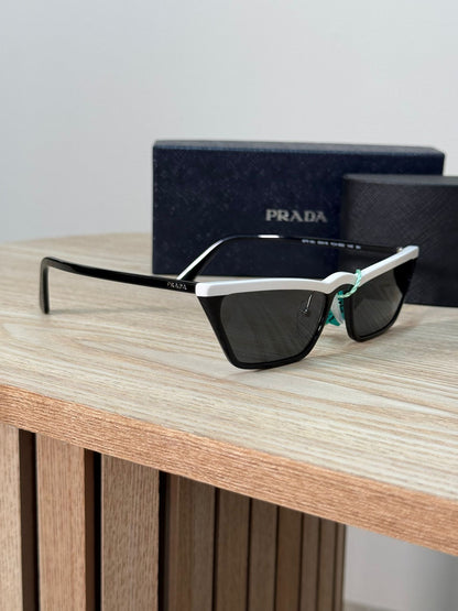 Prada Black Skinny White Band Sunglasses - Brand New In Box