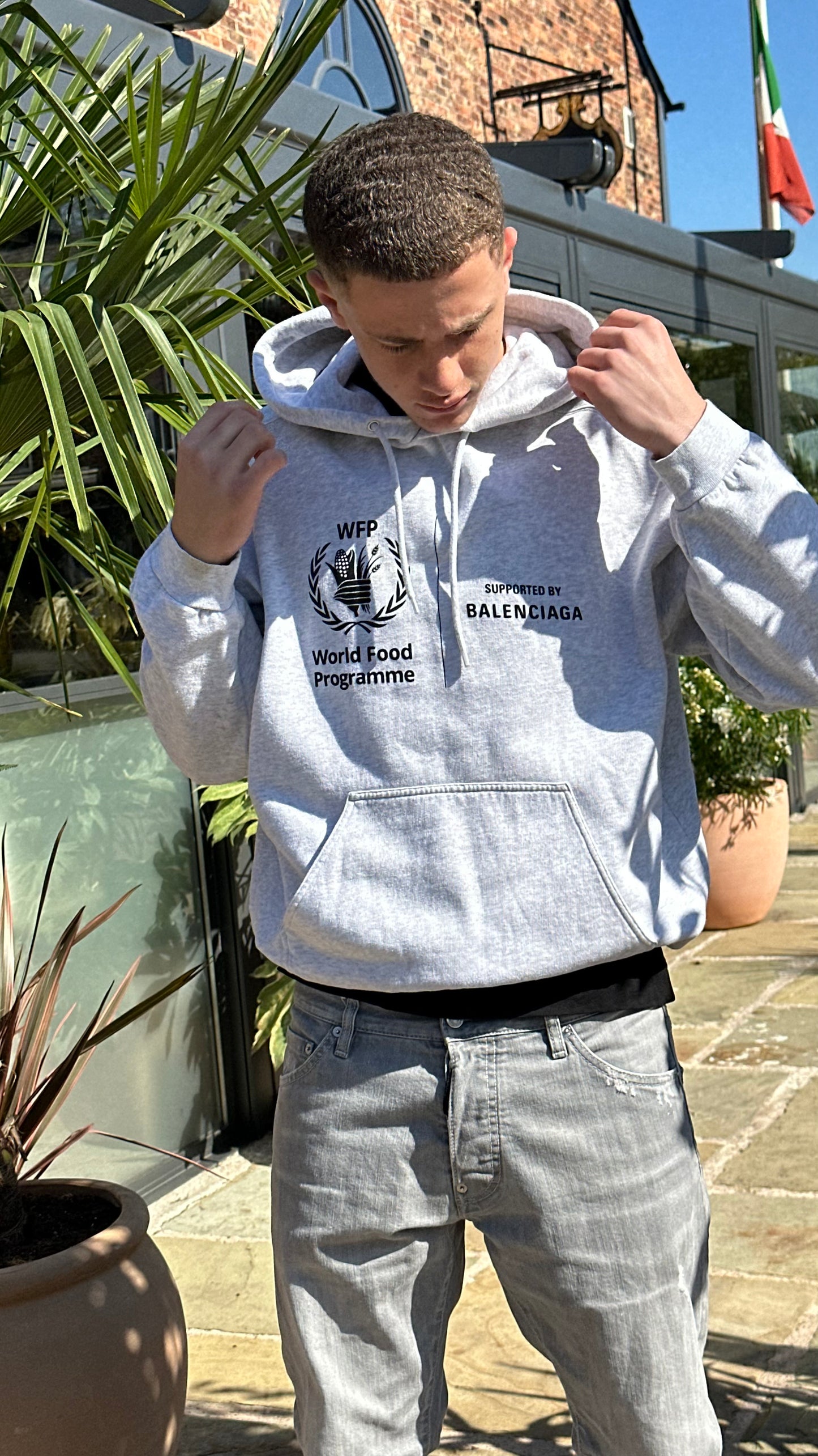 Balenciaga Grey WFP Political Hoodie – Medium