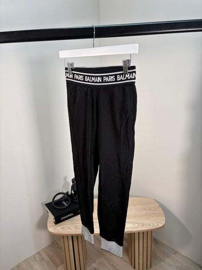 Kids Balmain White Logo Waist Black Silver Cuff Tracksuit Bottom’s – Age 12