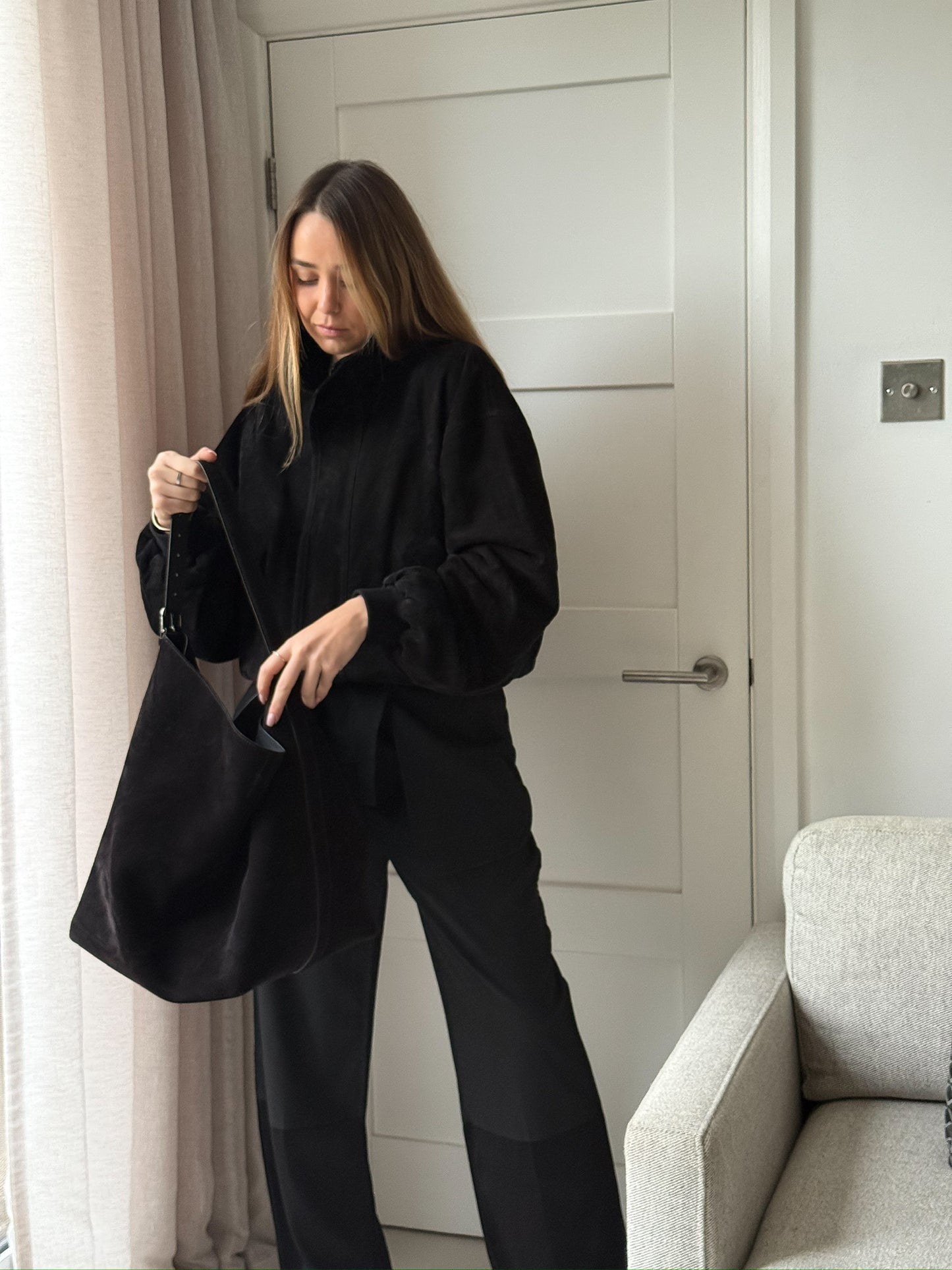 Balenciaga Black Suede Bomber Jacket - Small