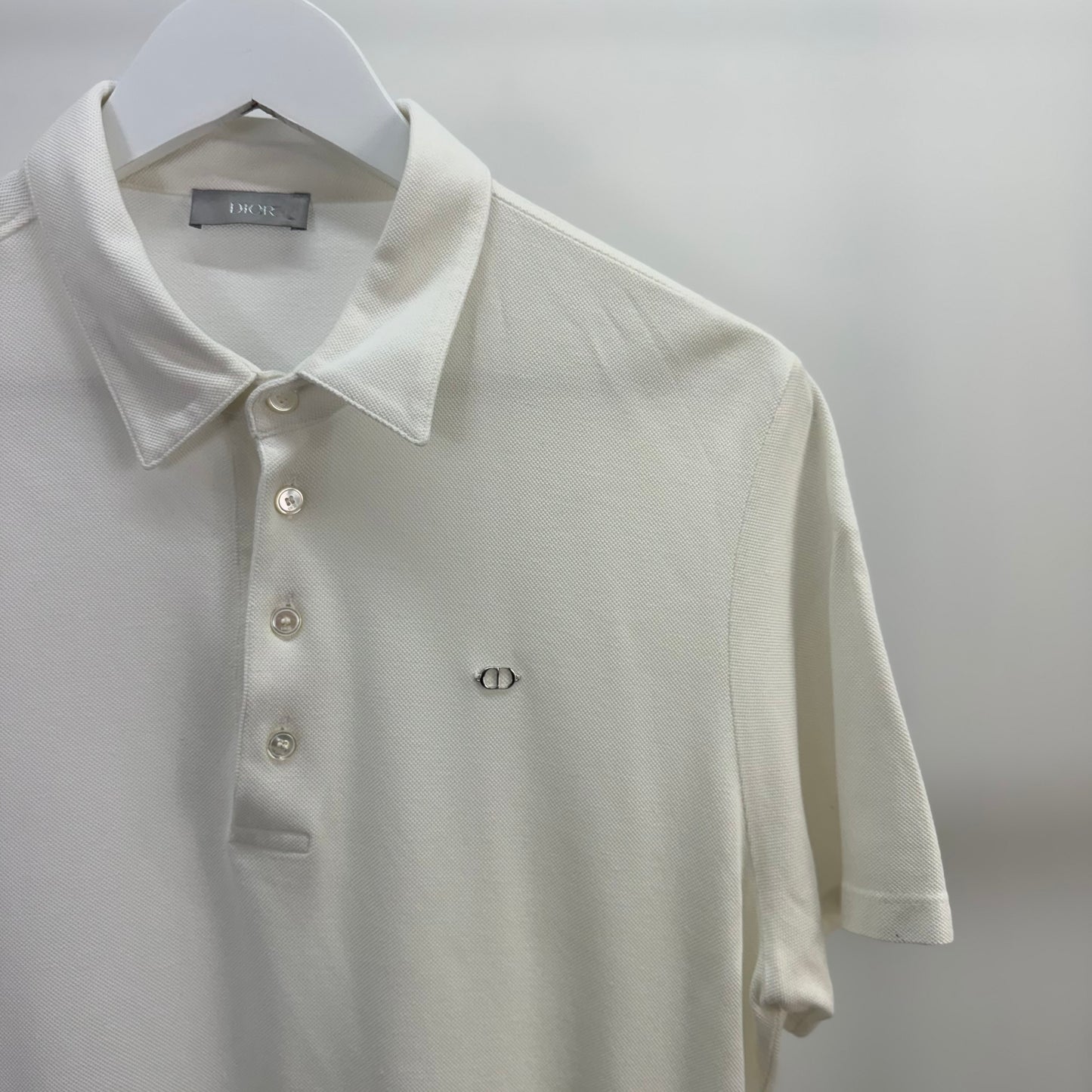 Dior White CD Silver Logo Polo Top -Medium