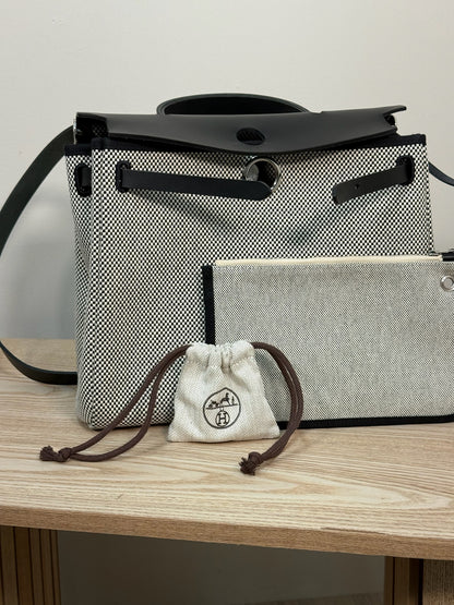 Hermès  Herbag 31 Vache Hunter Toile Quadrille Viking Black White Full Set