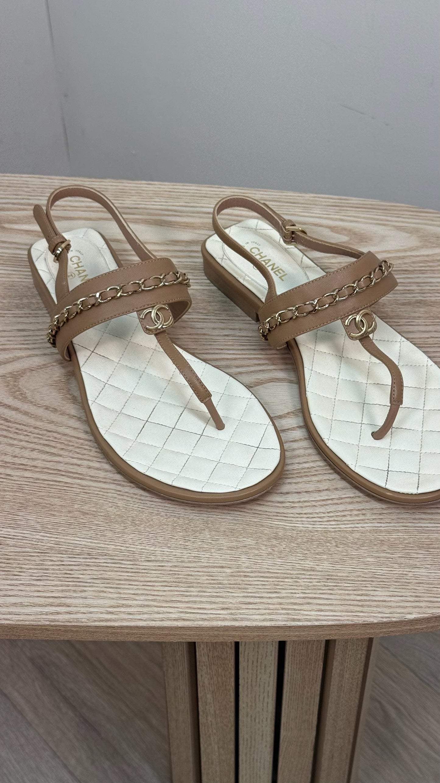 Chanel CC Thong Nude Chain Sandle - UK 7