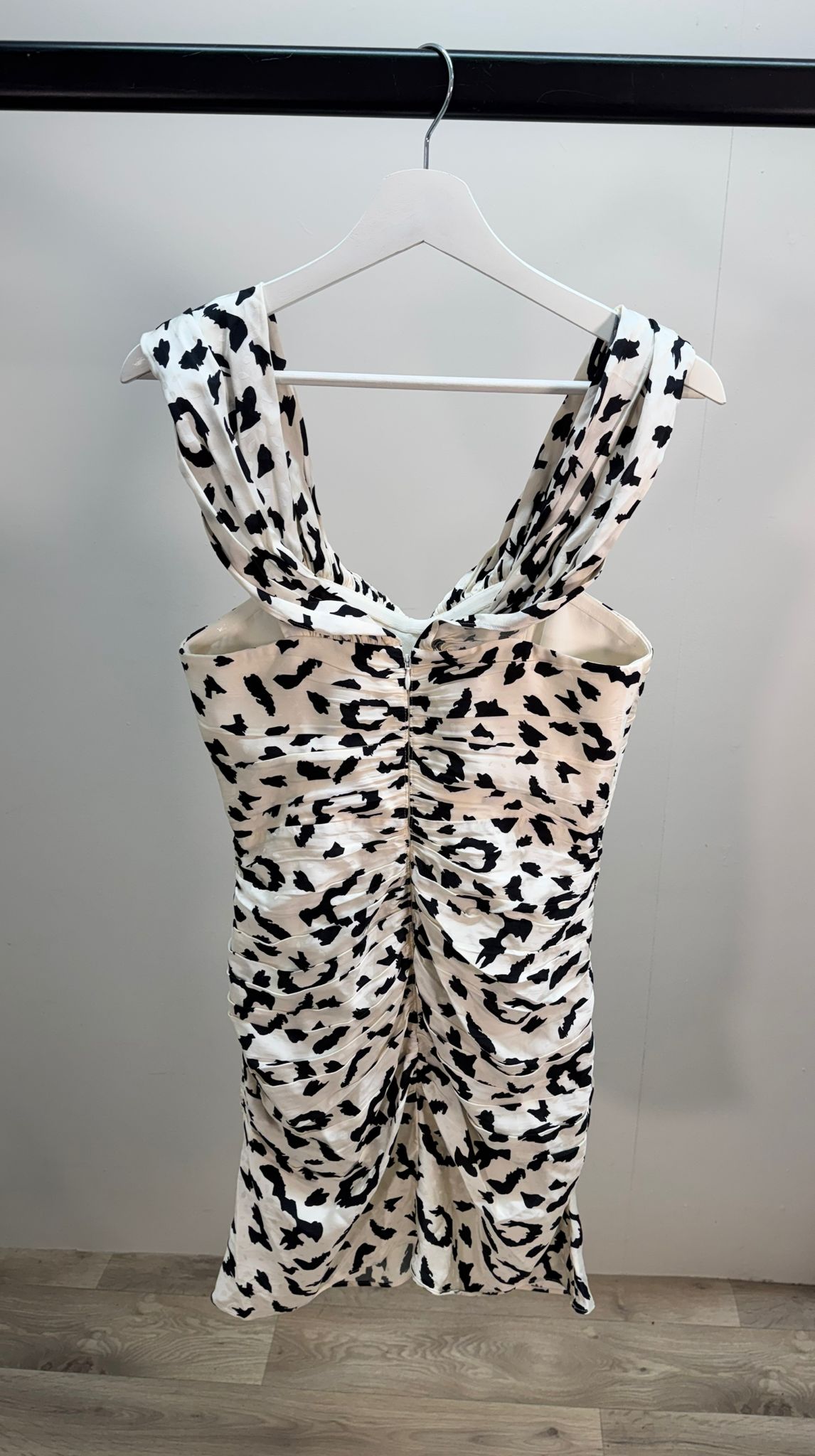 Self-Portrait Black And White Ruched Leopard Print Dress – UK 8