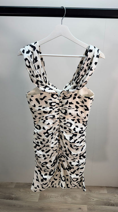 Self-Portrait Black And White Ruched Leopard Print Dress – UK 8
