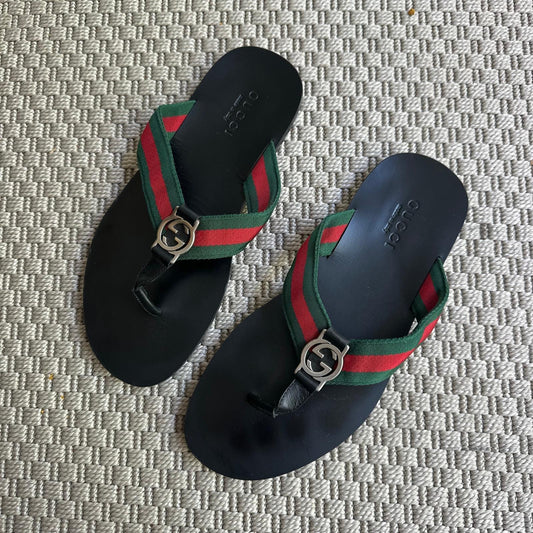 Gucci Mens Black GG Thong Belt Sandals – UK 8