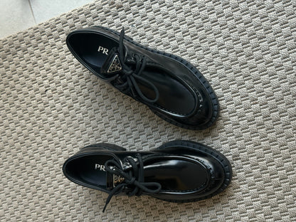 Prada Black Lace Up Loafers - Brand New 39/UK6