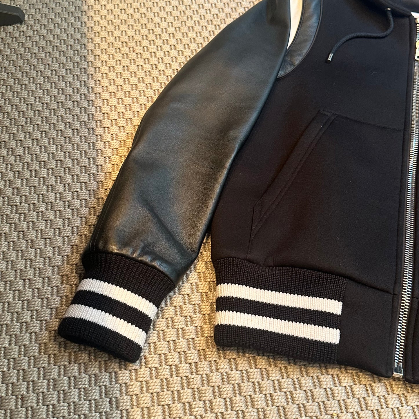 Givenchy Leather Sleve Neoprene Hooded Bomber Jacket - Small