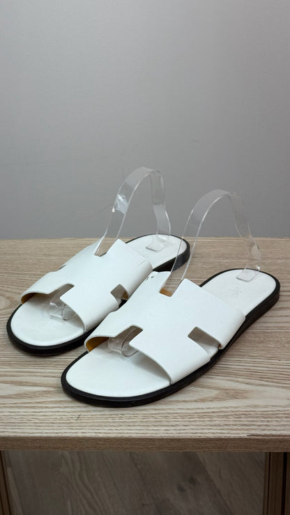 Hermès White Oran Leather Slider EU44/UK10