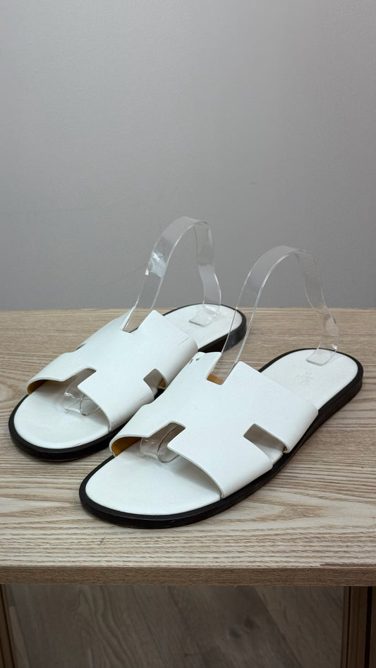 Hermès White Oran Leather Slider EU44/UK10