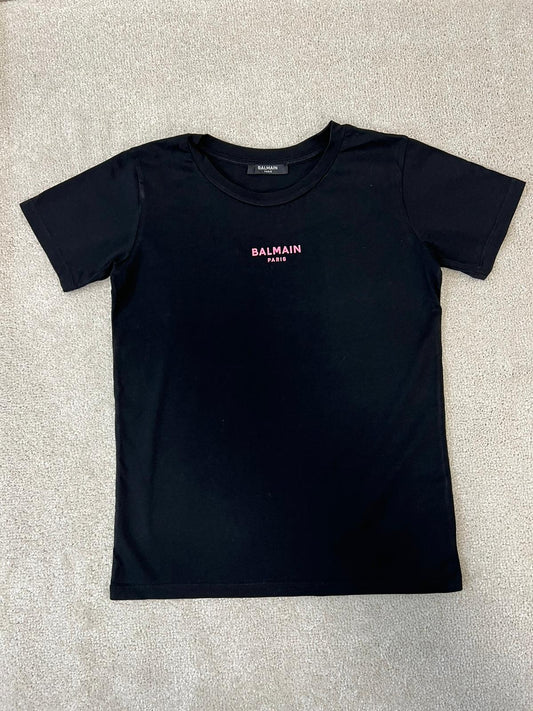 Kids Balmain Black Pink Logo T-Shirt  - Age 8