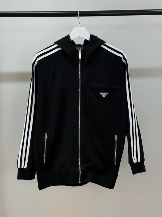 Prada X Adidas Black White Stripe Zip Up Jacket-36/Small