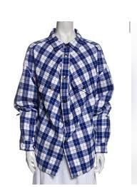 Balenciaga Blue White Checked Swing Quilted Jacket - size 34-SMALL