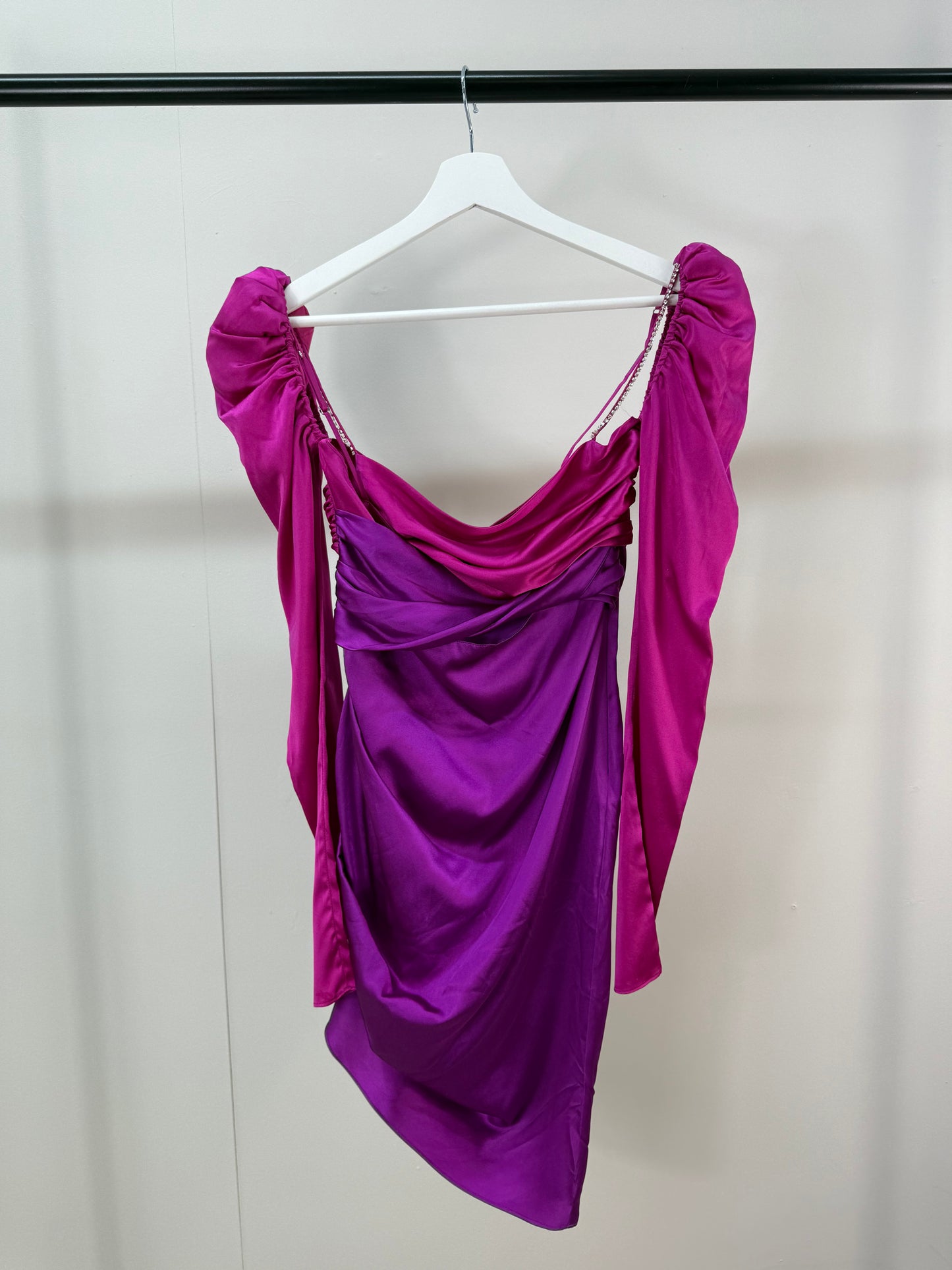 The Bar Twist Dress Pink Silk Crystal Mini Dress - Small