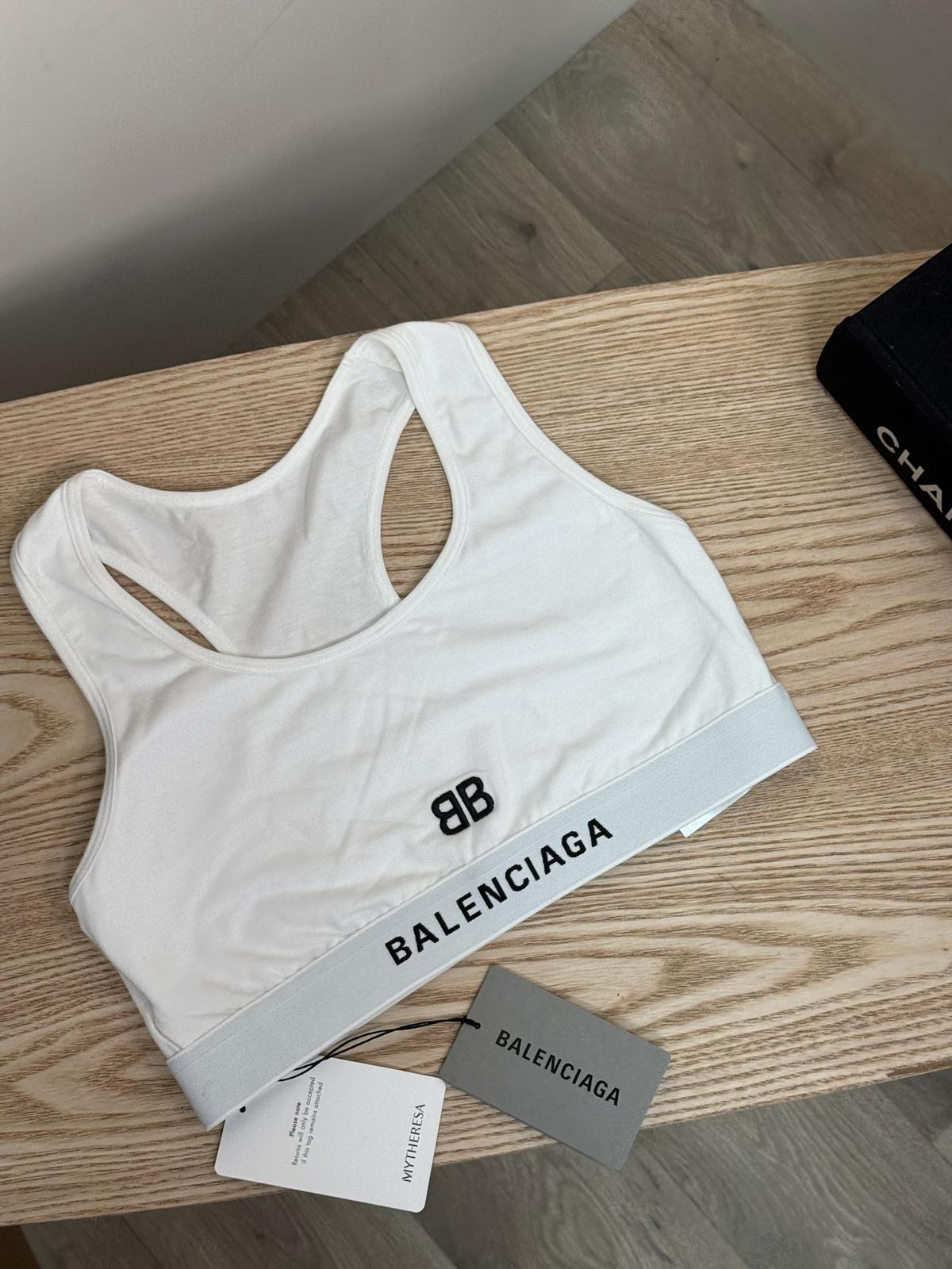 Balenciaga White Black Logo BB Crop Top - Medium