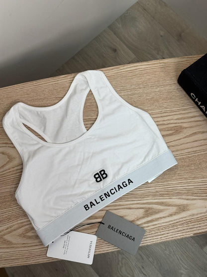 Balenciaga White Black Logo BB Crop Top - Medium