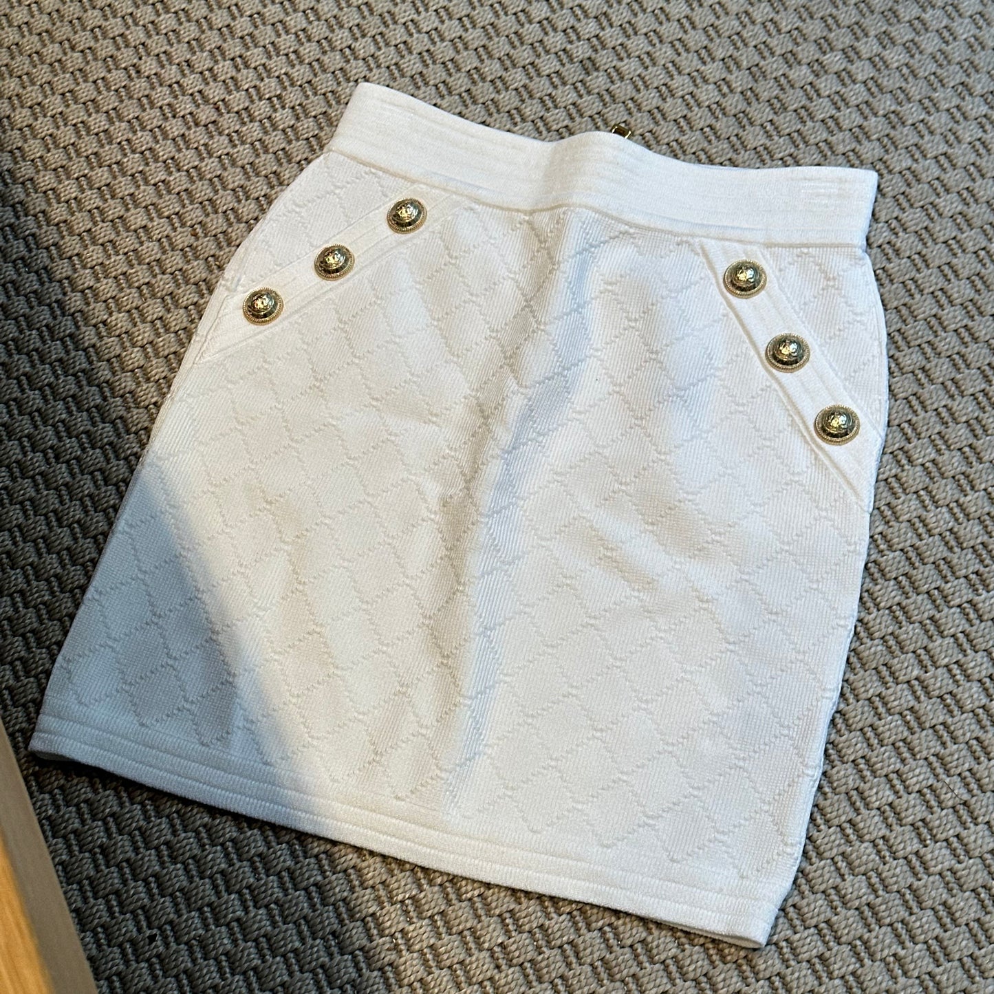 Balmain White & Gold Bandu Skirt -Size Small