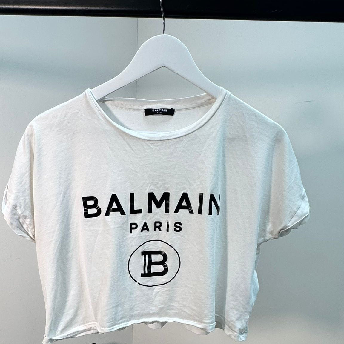 Balmain White Crop T-Shirt – S