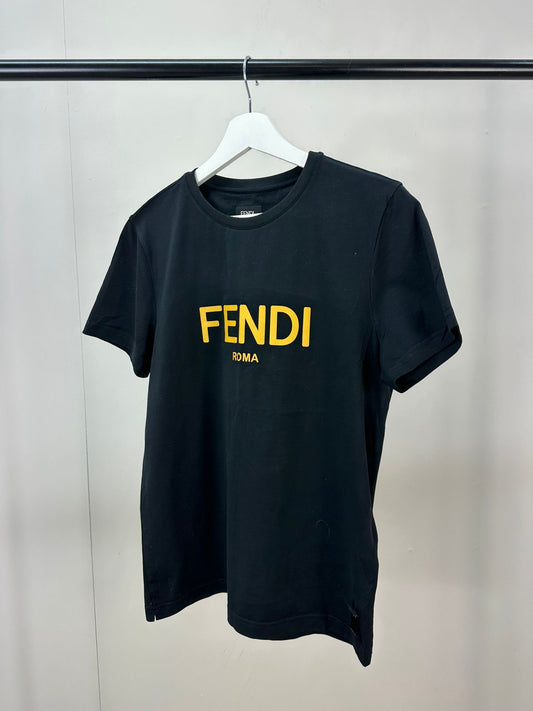 Fendi Black Yellow Logo T-Shirt - Small