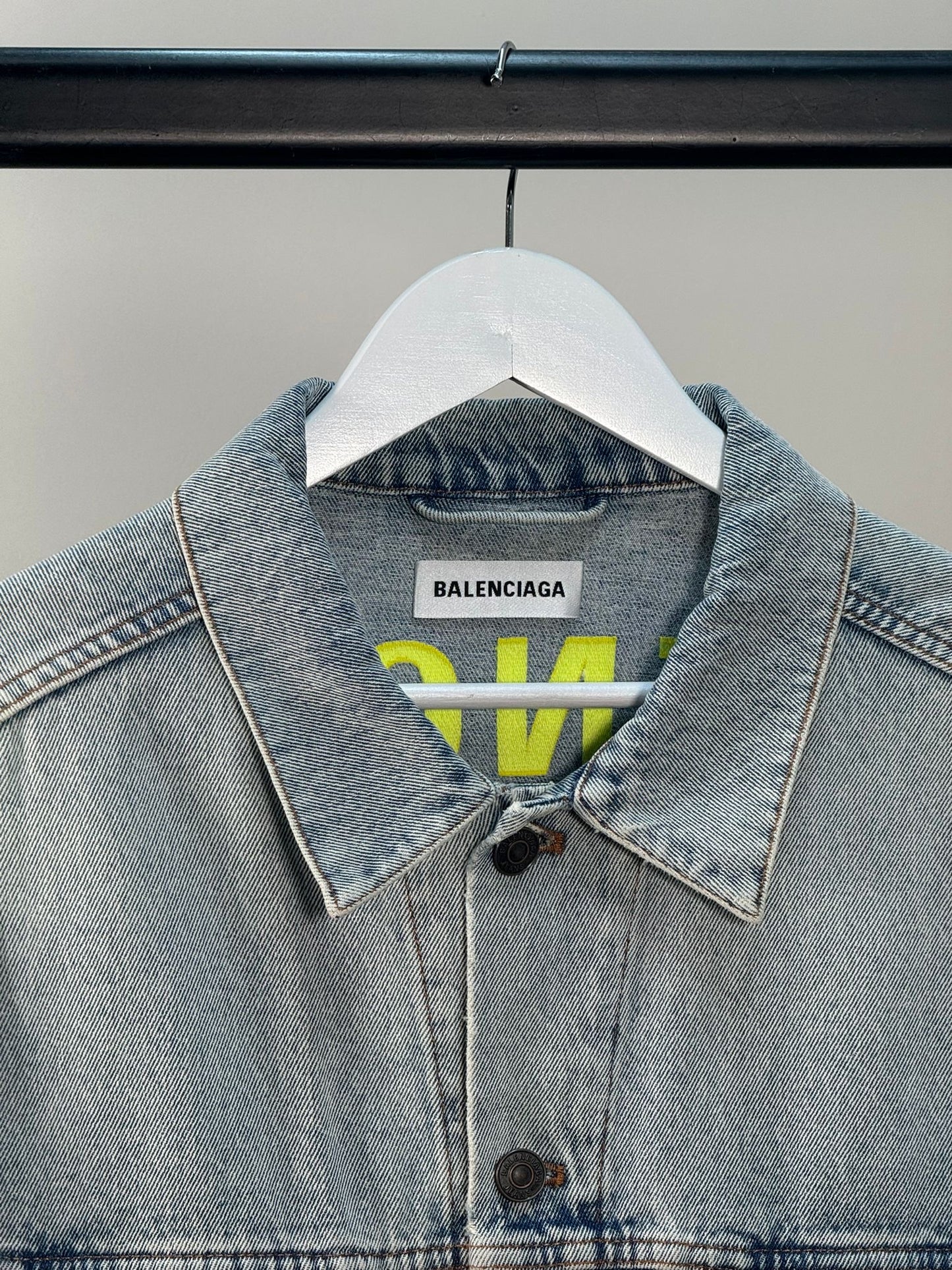 Balenciaga Denim Yellow Logo Jacket - Size 36-SMALL