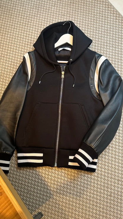Givenchy Leather Sleve Neoprene Hooded Bomber Jacket - Small