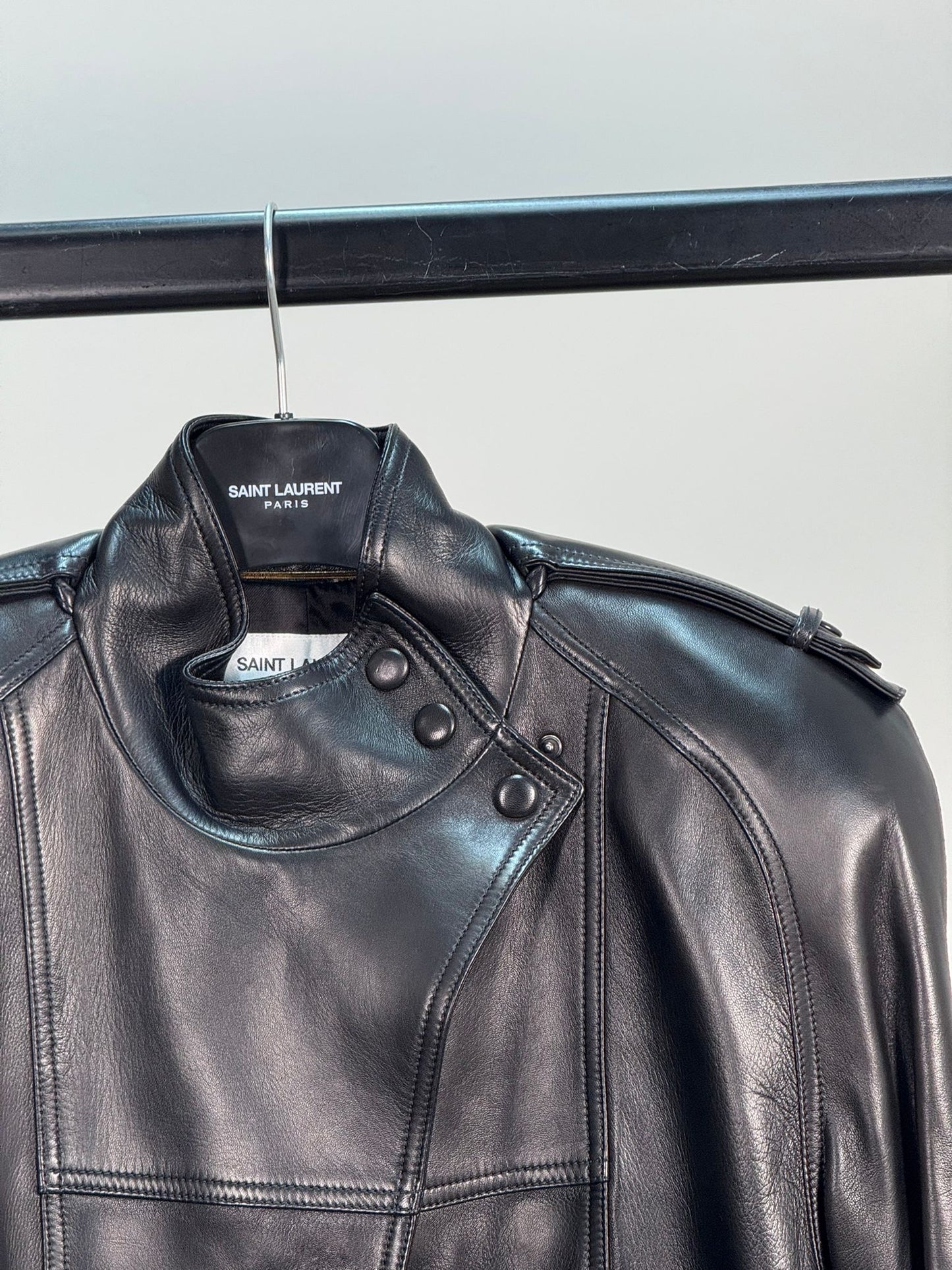 Saint Laurent Biker Leather Smooth Black Trench Coat - New In Tags FR 38/S-M