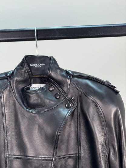 Saint Laurent Biker Leather Smooth Black Trench Coat - New In Tags FR 38/S-M
