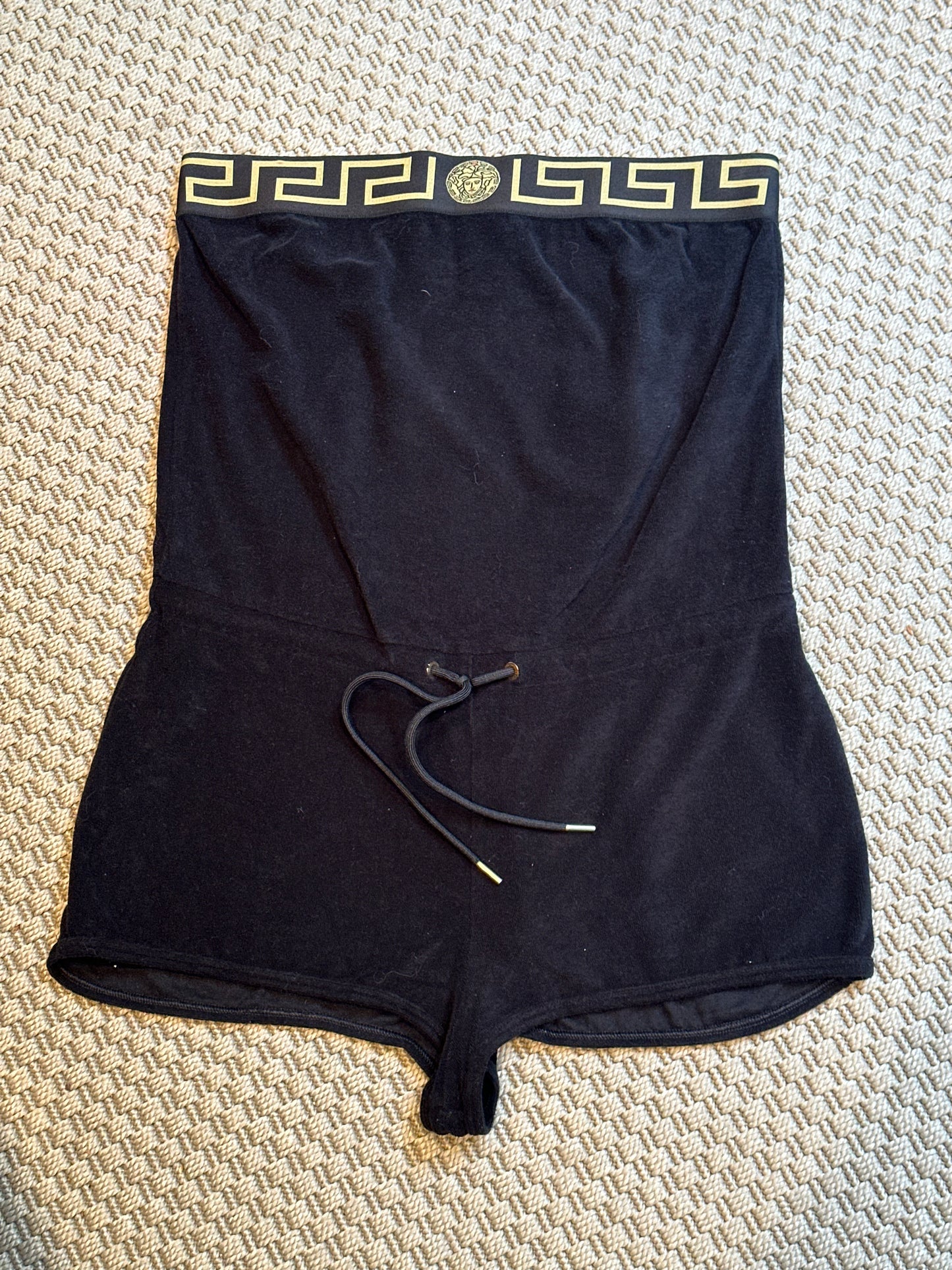 Versace Black & Gold Velour Playsuit- UK 8/10