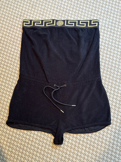 Versace Black & Gold Velour Playsuit- UK 8/10