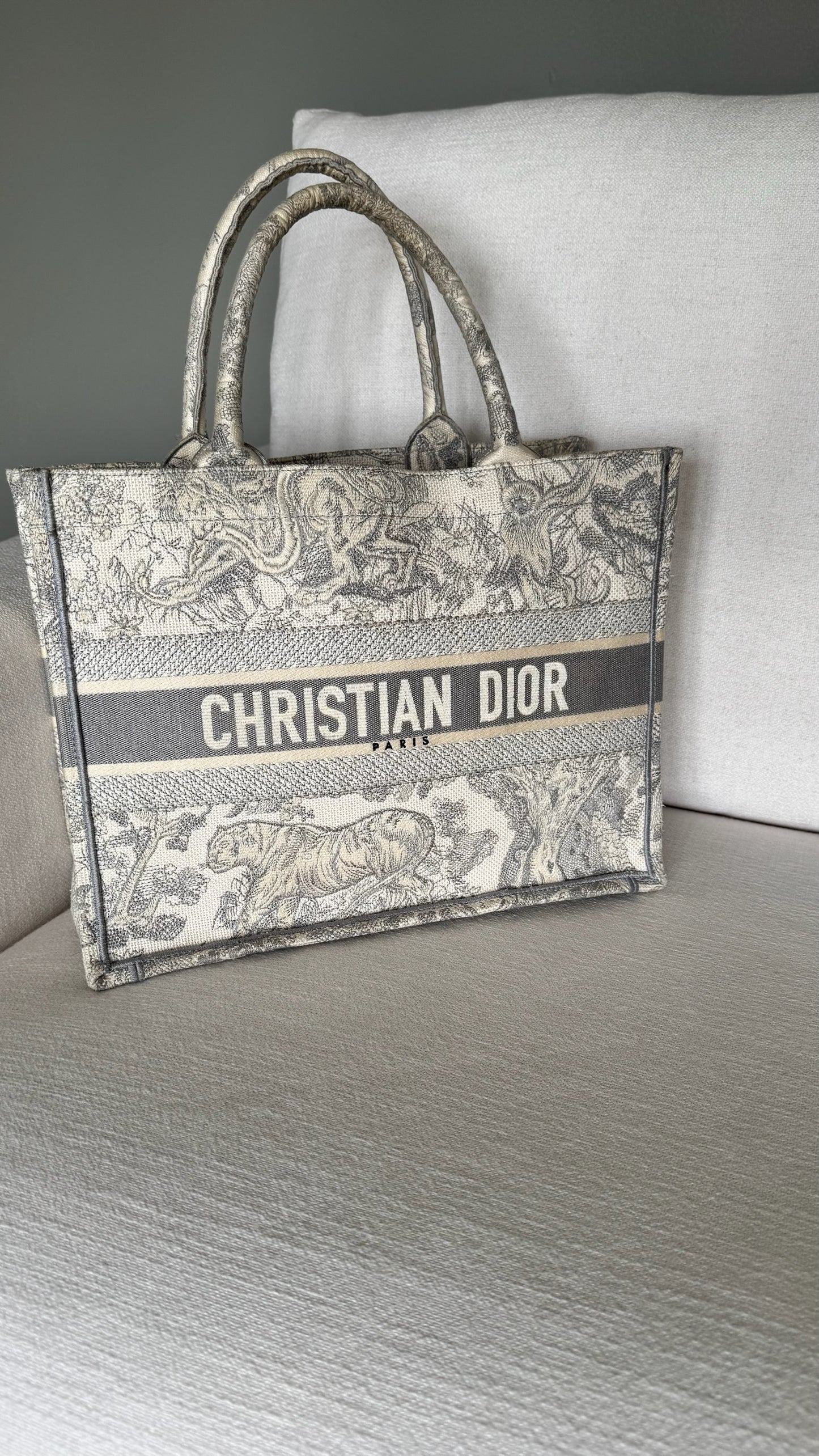 Christian Dior Medium Dior Book Tote - Gray Dior Oblique Embroidery and Calfskin