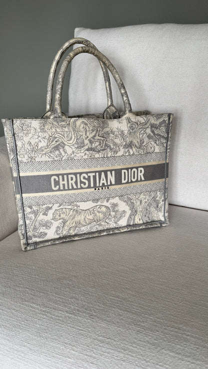 Christian Dior Medium Dior Book Tote - Gray Dior Oblique Embroidery and Calfskin