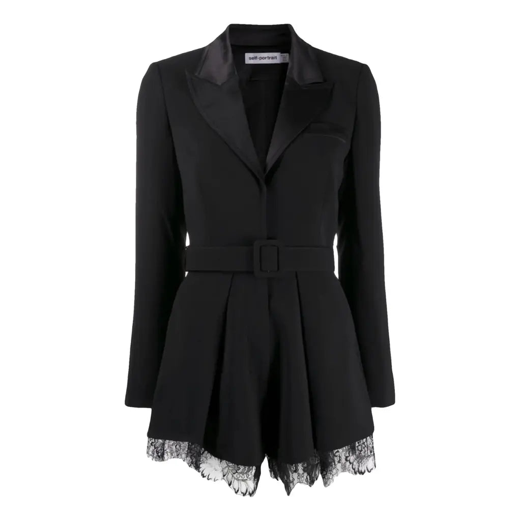 Self-Portrait Black Lace Trim Playsuit Romper-XS