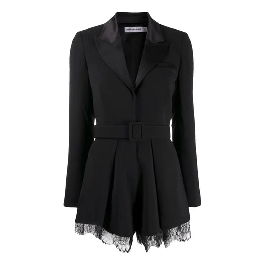 Self-Portrait Black Lace Trim Playsuit Romper-XS