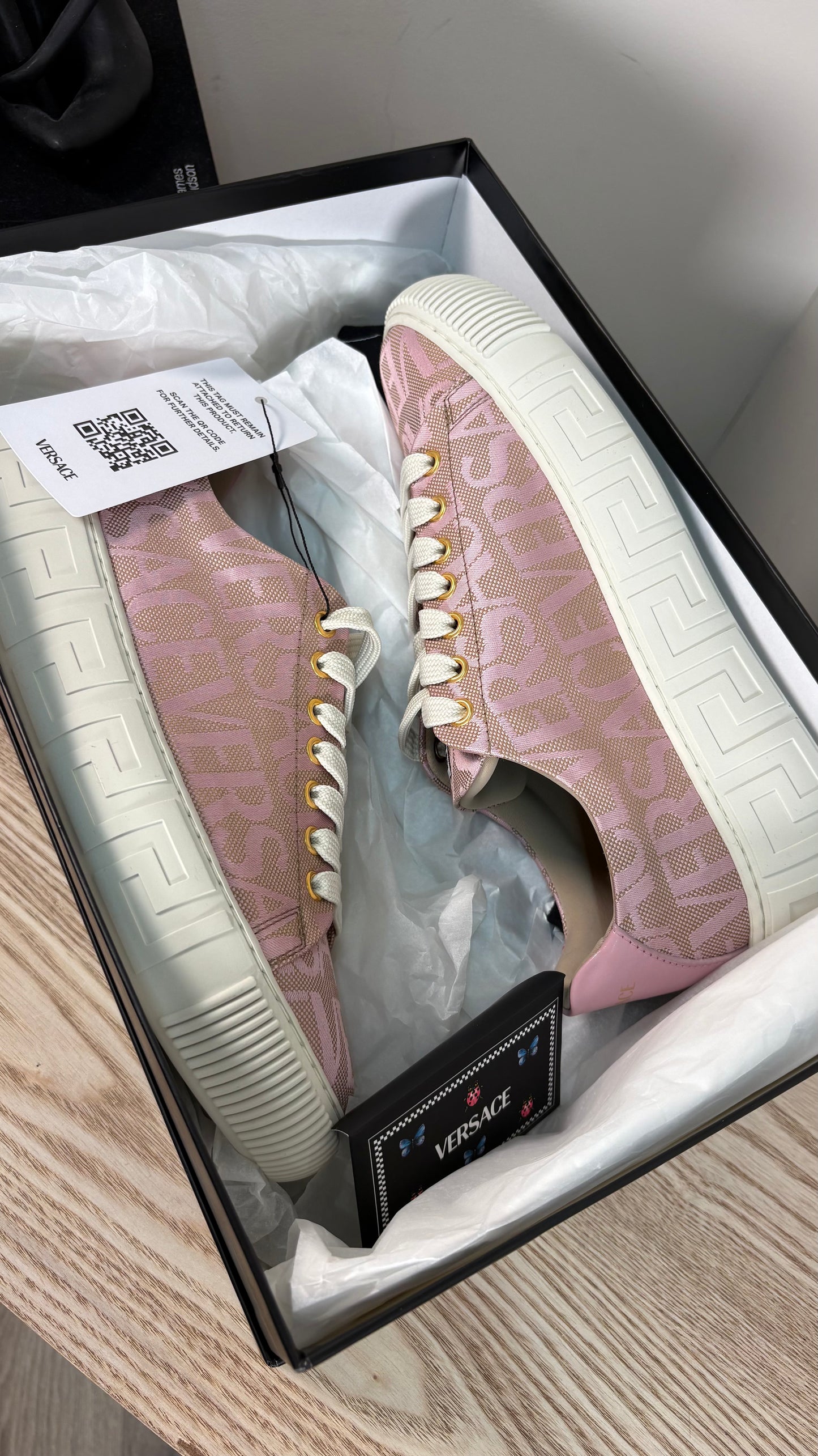 Versace Pink Greca Allover Canvas Trainers – Brand New In Box EU 38 / UK 5