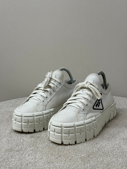 Prada White And Black Double Wheel Trainers -UK 5