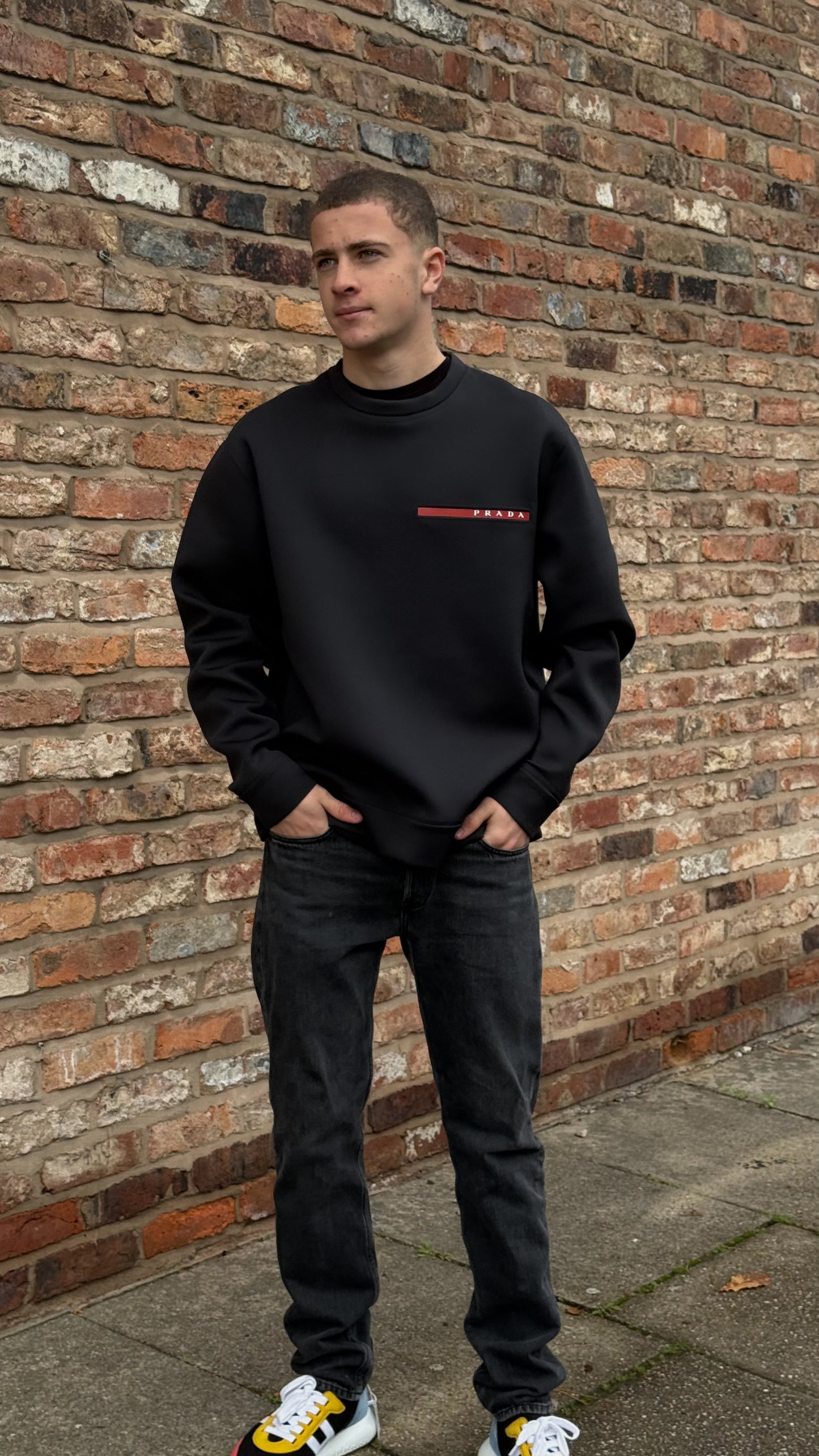 Prada Black Red Logo Technical Jumper - XXXL