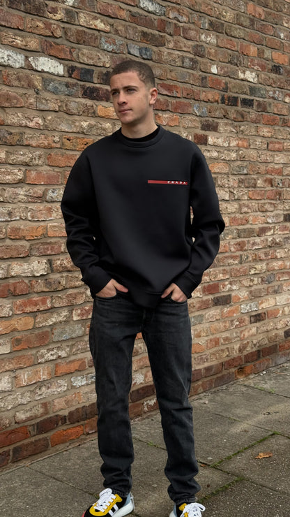 Prada Black Red Logo Technical Jumper - XXXL