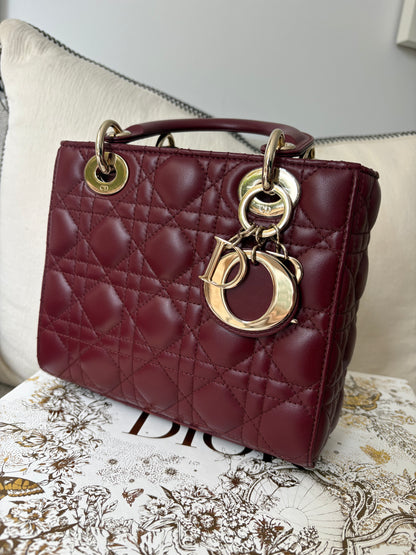 Dior Small Lady Dior burgundy cannage lambskin bag