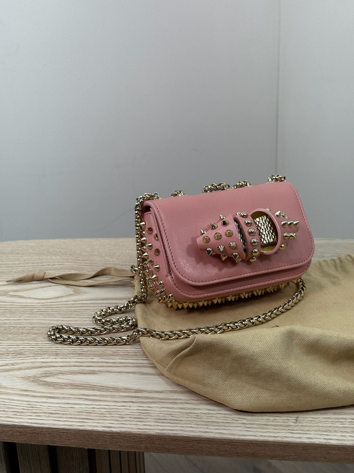 Chrisitan Louboutin Pink Leather Spiked Sweet Charity Bag - One Size