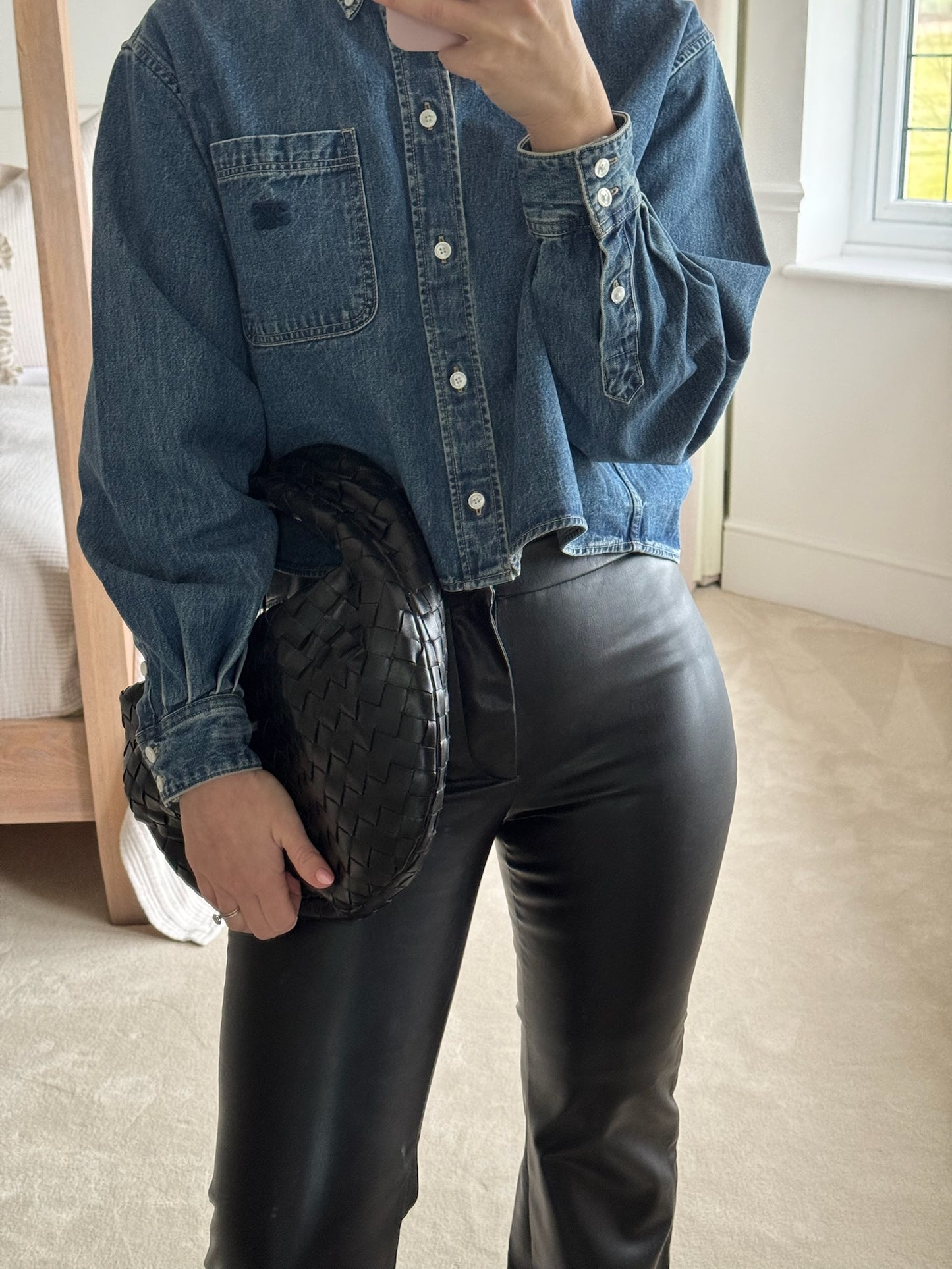 Celine Denim Cropped C Celine Triomphe Embroidery Shirt-New In Tags Large Fit 8/10