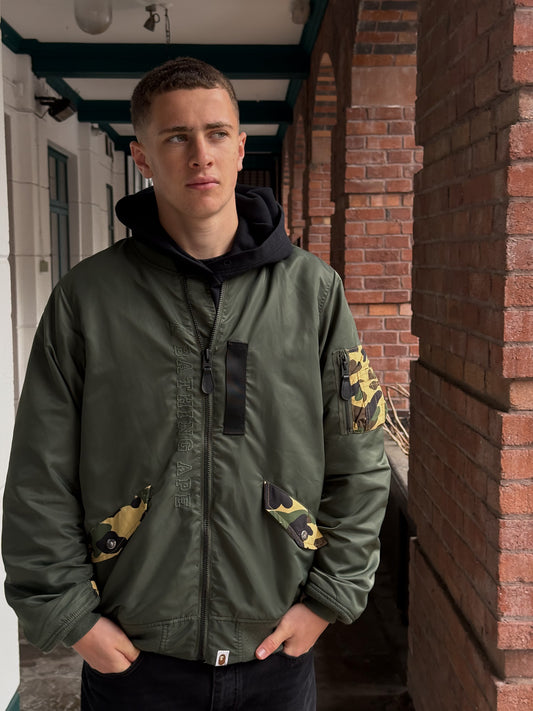 A Bathing Ape Green Camo Bomber Jacket - Large