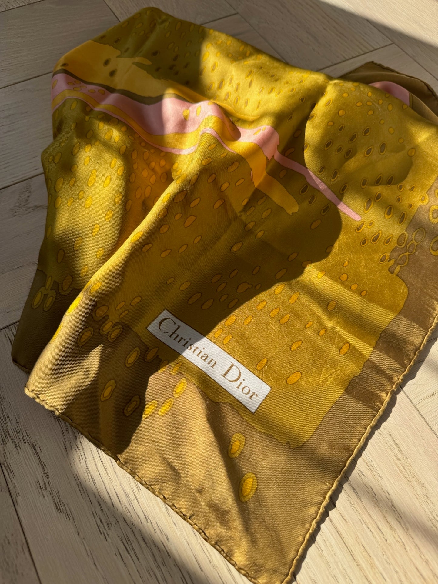 Christian Dior Yellow Brown Abstract Silk Scarf