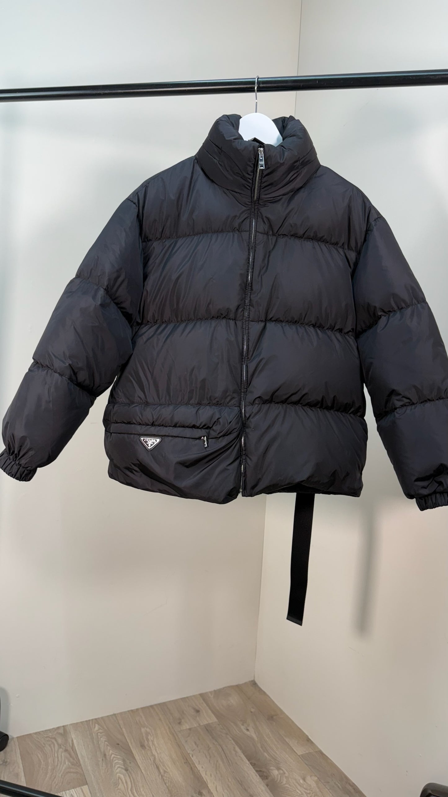 Prada Black Re-Nylon Belt Bag Padded Coat - 40/M